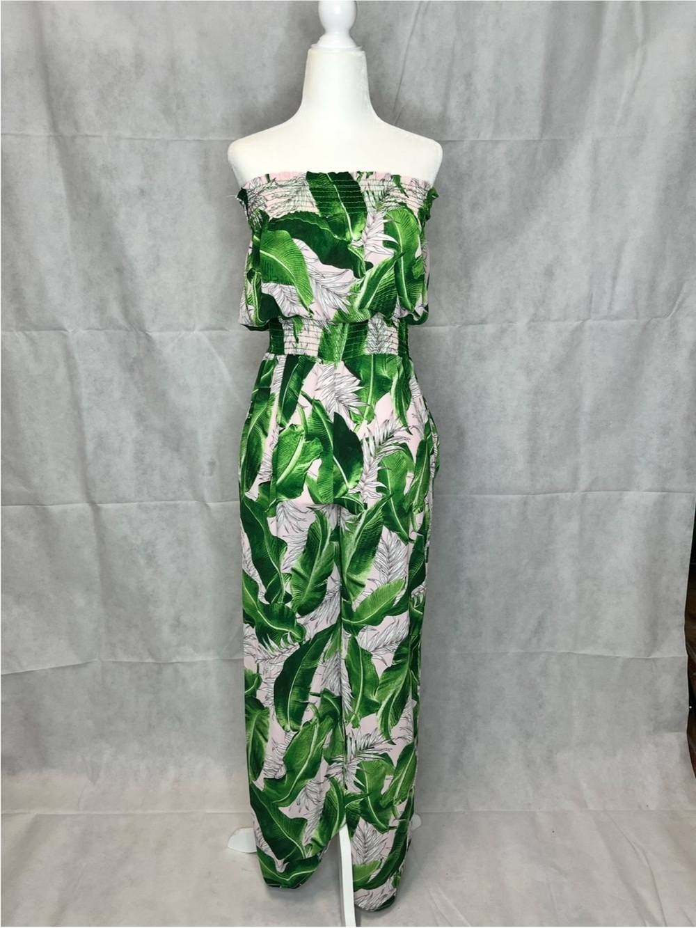Strapless Tropical Leaf Maxi Dress - Green